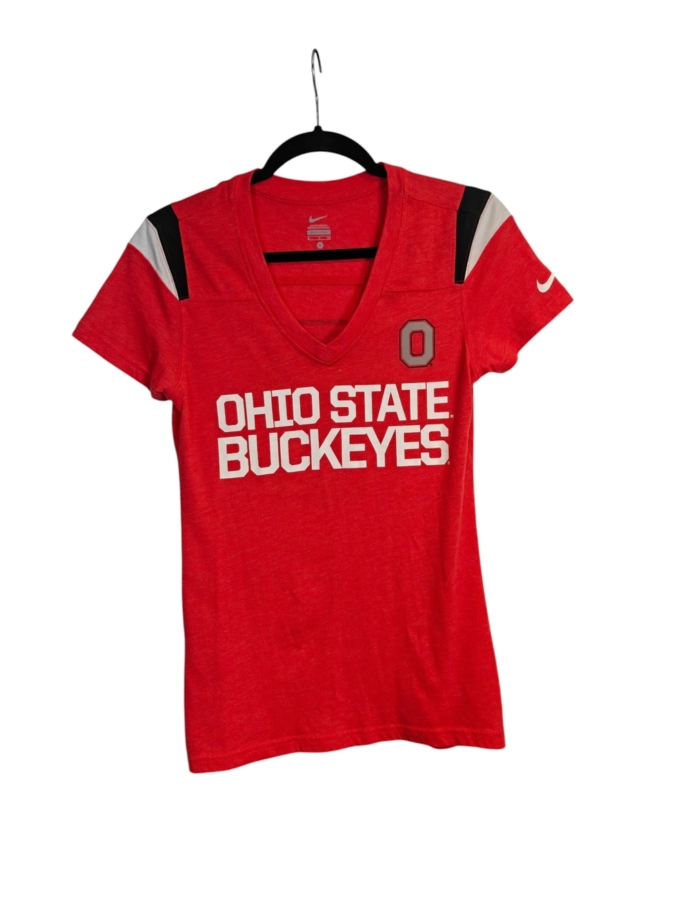 Nike Red Ohio State Buckeyes V-Neck Tee with White Logo Size Small